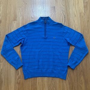 Vineyard Vines by Shep & Ian 1/4-Zip Blue Striped Cotton Sweater Mens Medium